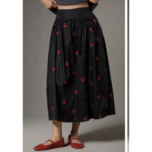 Avec Les Filles Dresses & Skirts - NWT Anthropologie Avec Les Filles Cherry Sequin Full Midi Skirt Black M